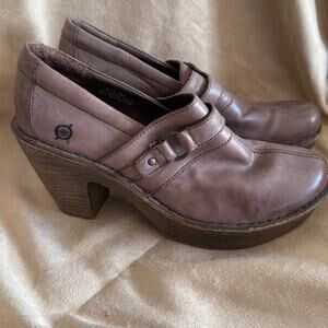 Born Haddon Platform Clog 9 M Brown  Leather Shoes 3 inch Heel